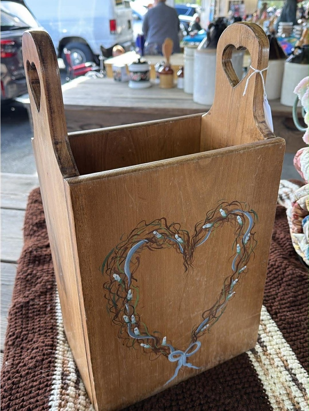 Wooden Heart Tote Box in Natural Brown by